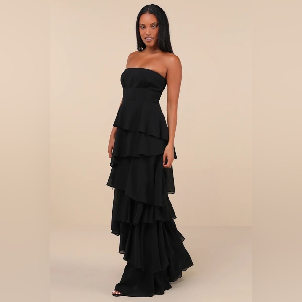 Lulus Gorgeous Essence Black Strapless Tiered Maxi Dress - Picture 3 of 12